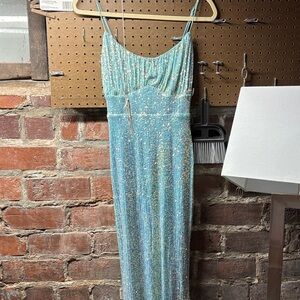 Windsor Strapless Sequin Dress in Blue and Silver